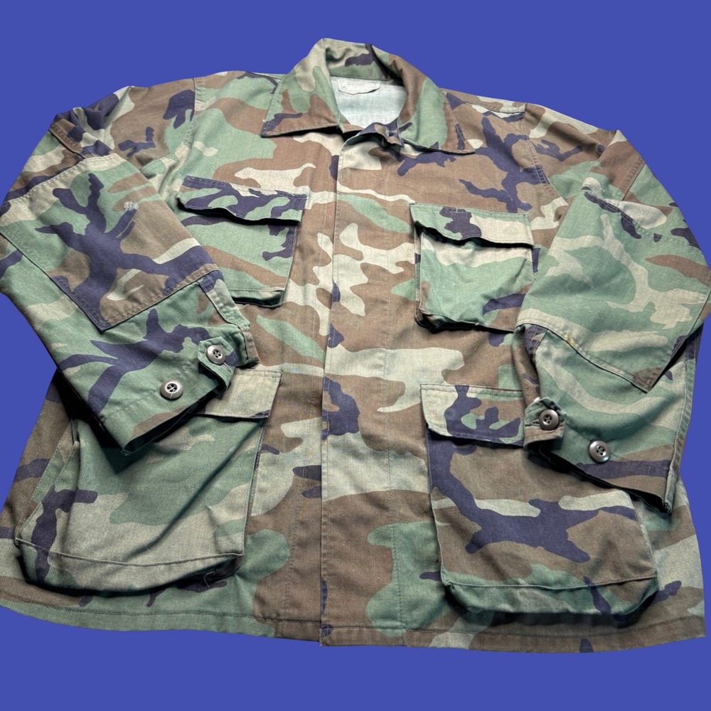 Vintage US Military Woodland Camo BDU Field Shirt Medium Regular Army